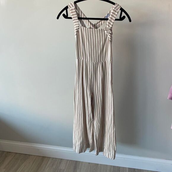 Mayoral White and Beige Striped Palazzo Jumpsuit with Strappy Back Preppy Beach - Picture 6 of 8